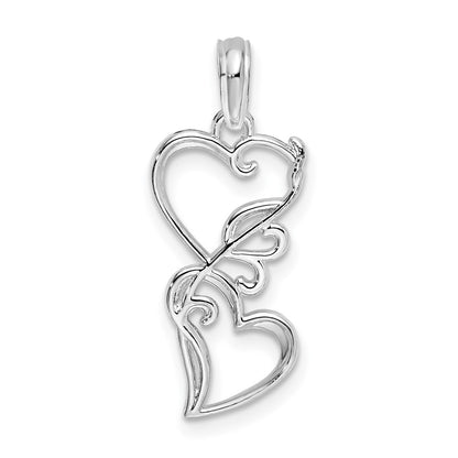 Sterling Silver De-Ani Rhodium-Plated Polished Double Hearts Filigree Pendant