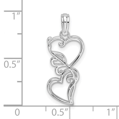 Sterling Silver De-Ani Rhodium-Plated Polished Double Hearts Filigree Pendant