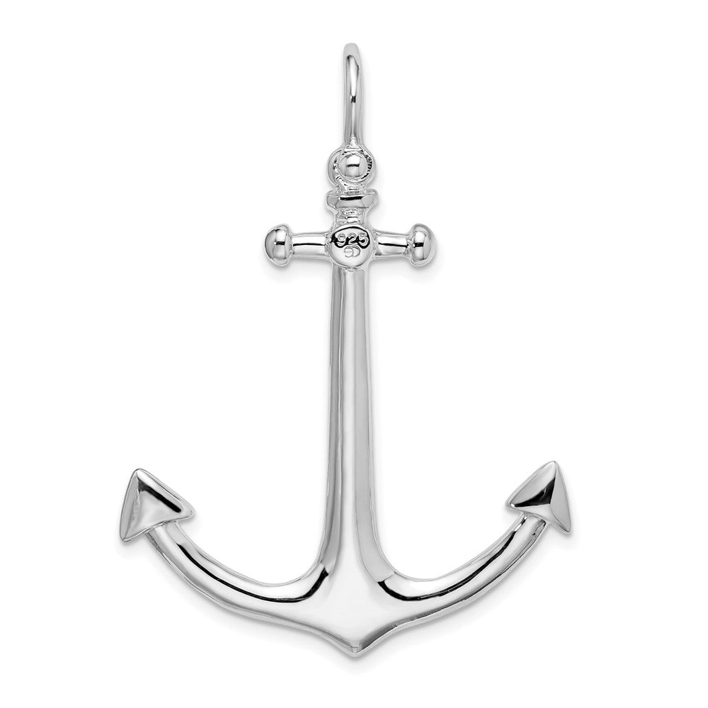 Sterling Silver De-Ani Rhodium-Plated Polished 3D Large Anchor Pendant