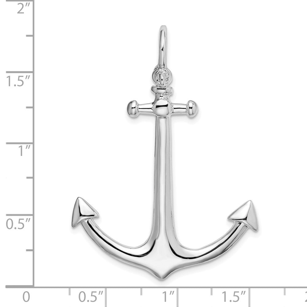 Sterling Silver De-Ani Rhodium-Plated Polished 3D Large Anchor Pendant