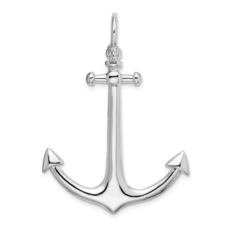 Sterling Silver De-Ani Rhodium-Plated Polished 3D Large Anchor Pendant