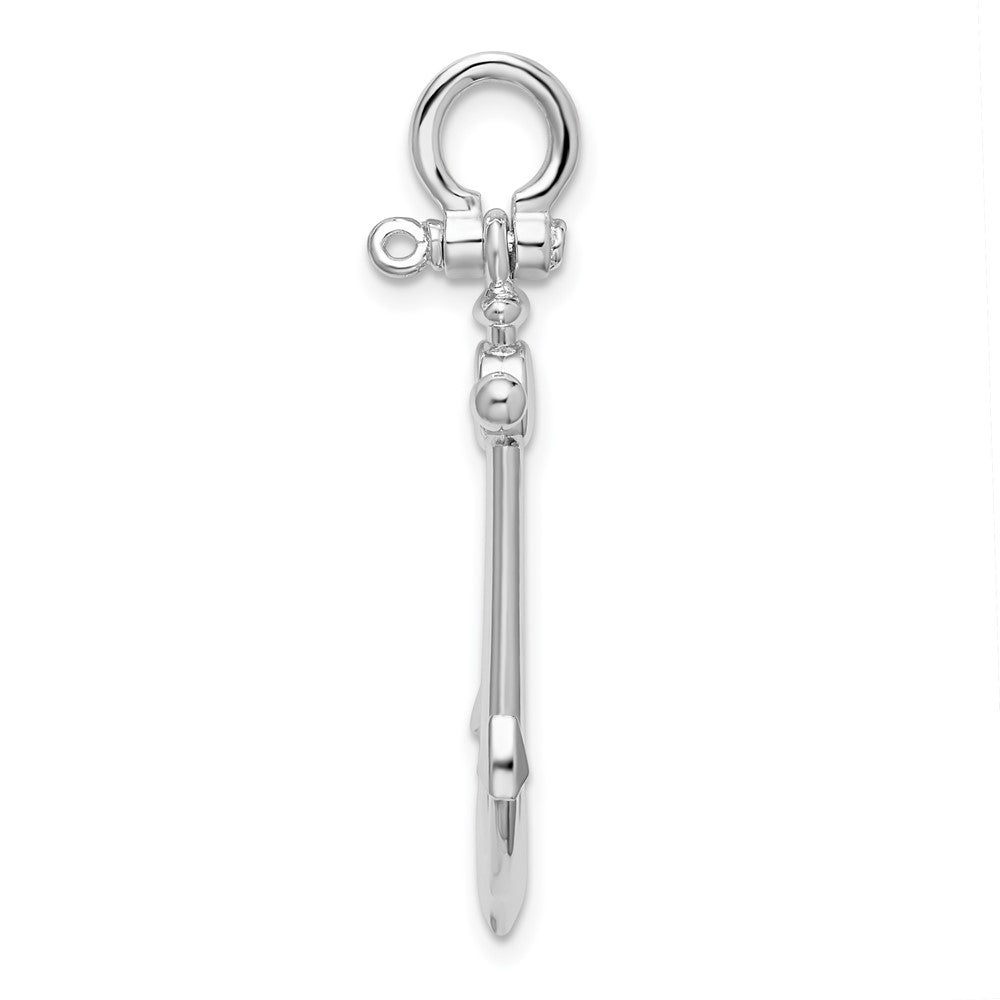 Sterling Silver De-Ani Rhodium-Plated Polished 3D Small Anchor Pendant