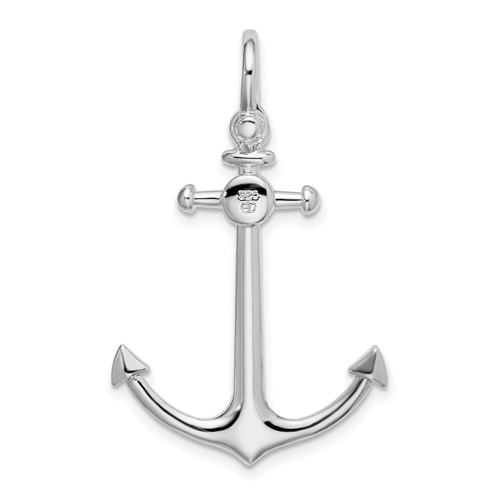 Sterling Silver De-Ani Rhodium-Plated Polished 3D Small Anchor Pendant
