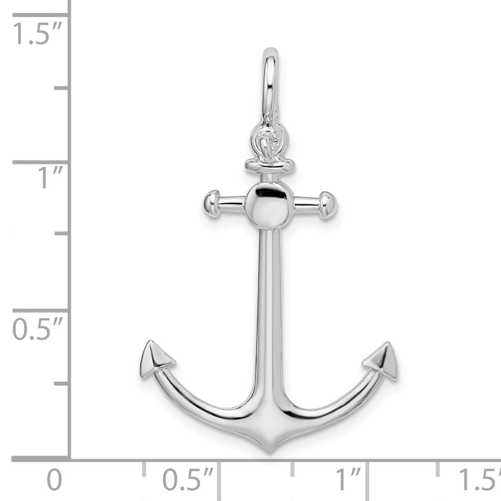 Sterling Silver De-Ani Rhodium-Plated Polished 3D Small Anchor Pendant