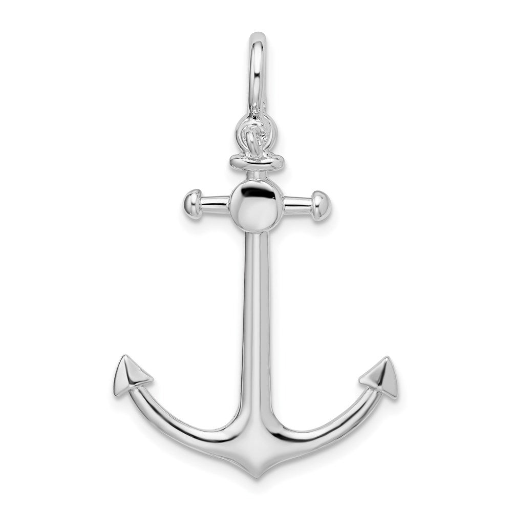 Sterling Silver De-Ani Rhodium-Plated Polished 3D Small Anchor Pendant