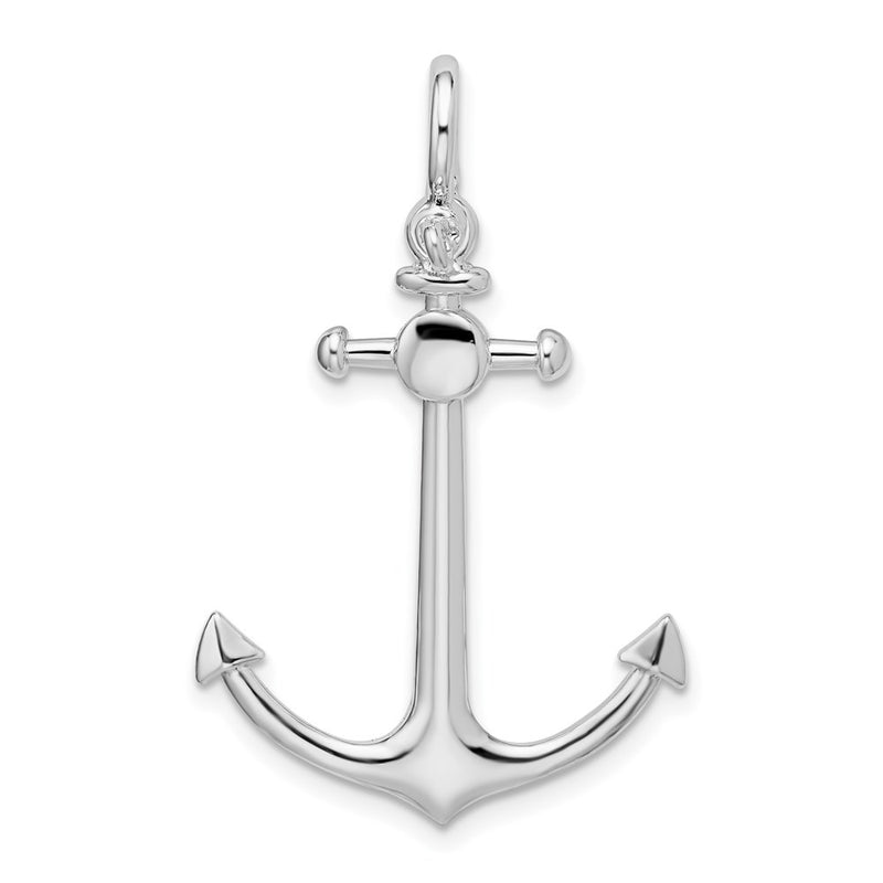 Sterling Silver De-Ani Rhodium-Plated Polished 3D Small Anchor Pendant