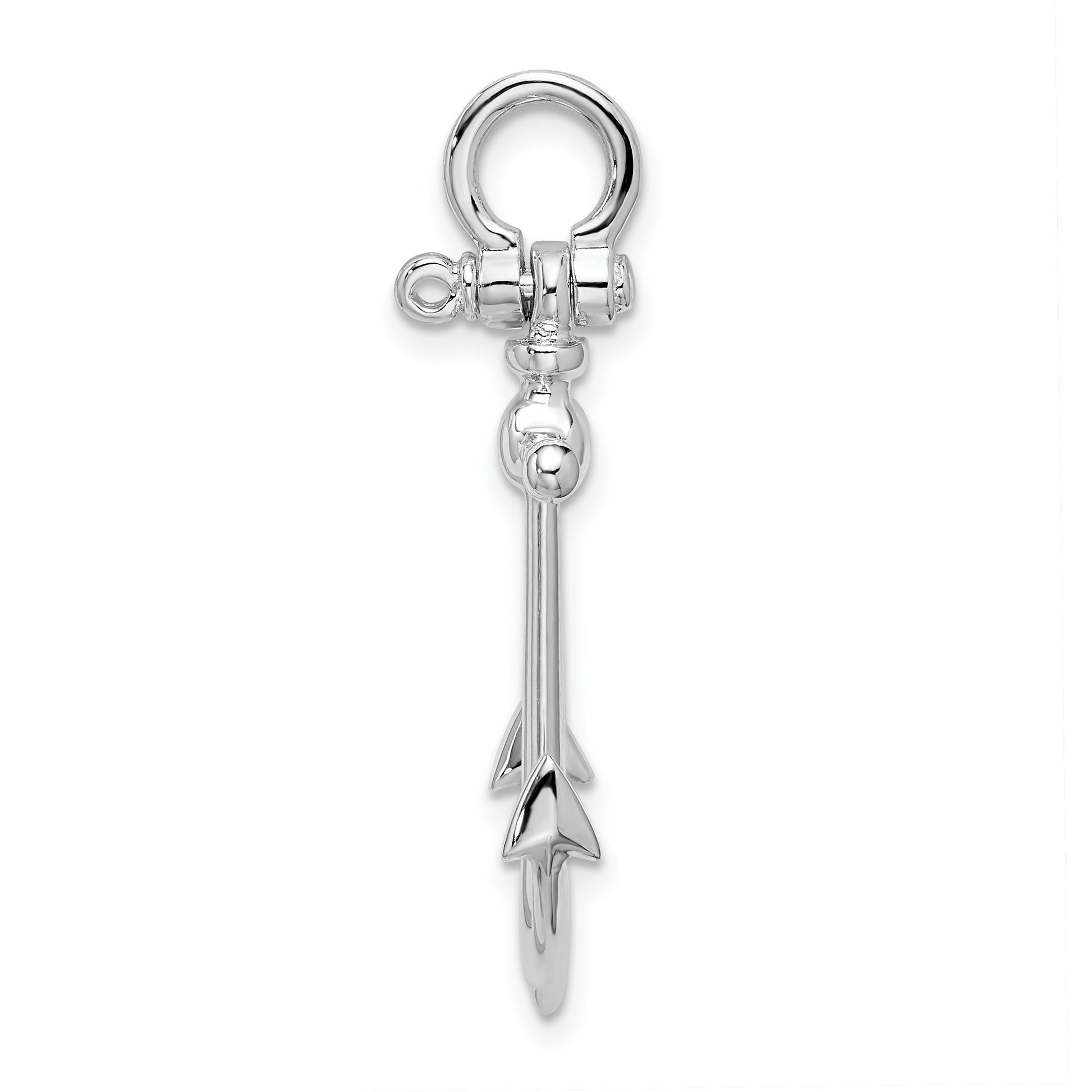 Sterling Silver De-Ani Rhodium-Plated Polished 3D Anchor Pendant