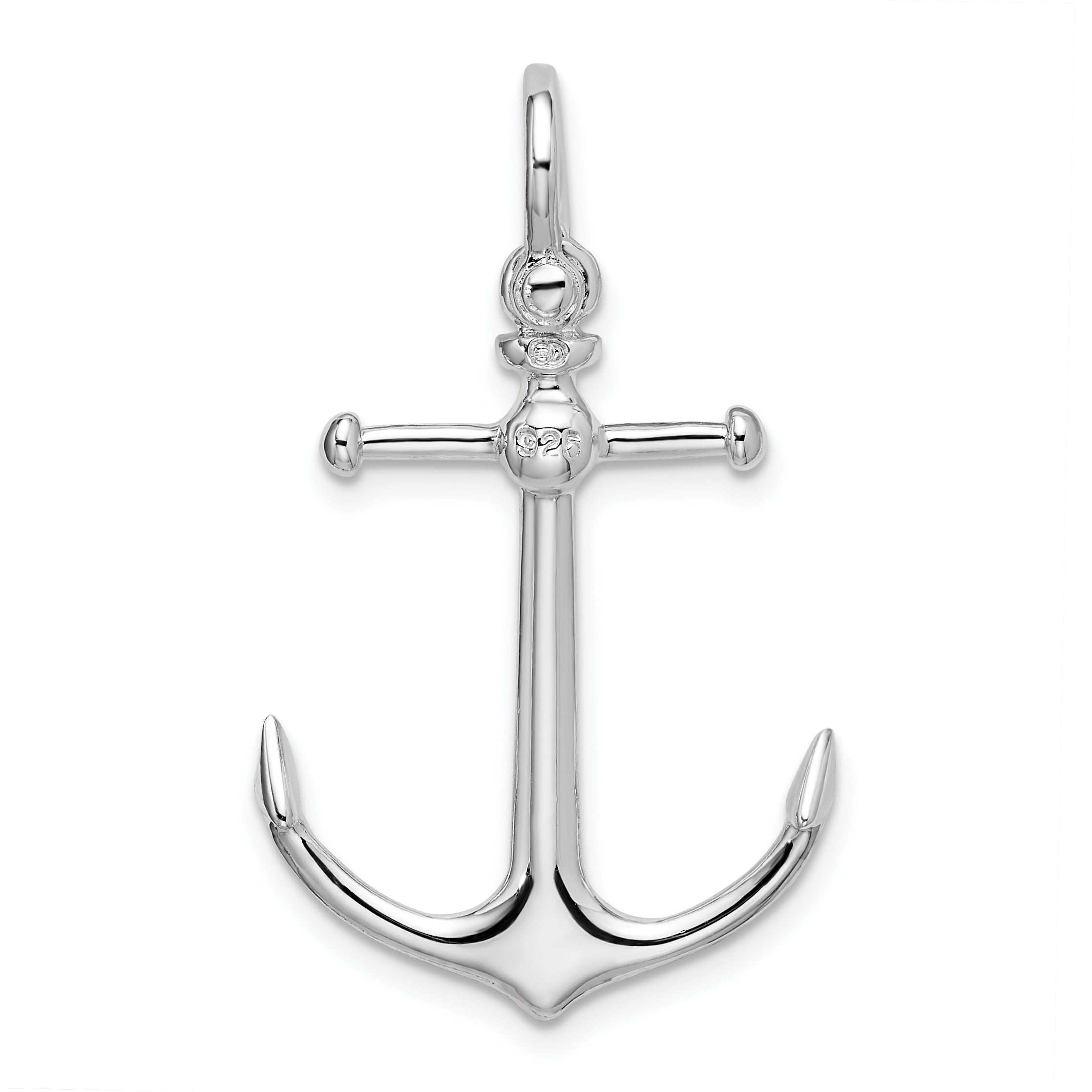 Sterling Silver De-Ani Rhodium-Plated Polished 3D Anchor Pendant