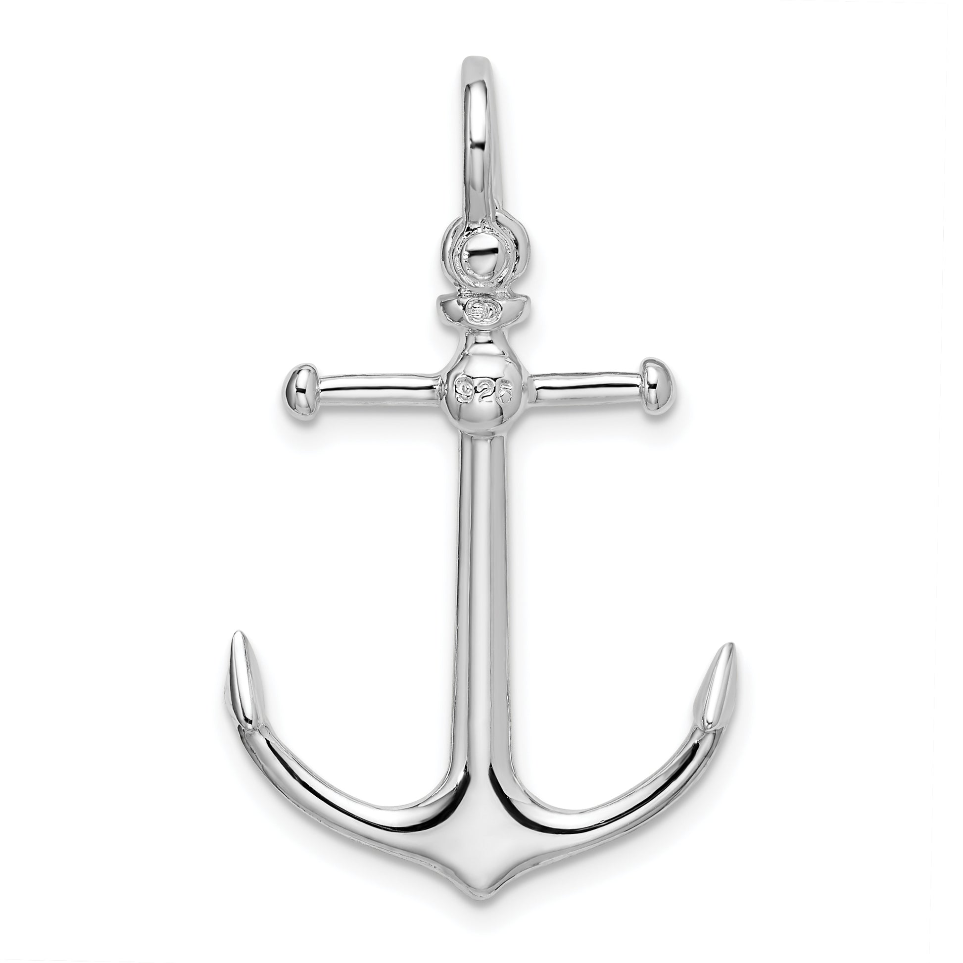 Sterling Silver De-Ani Rhodium-Plated Polished 3D Anchor Pendant