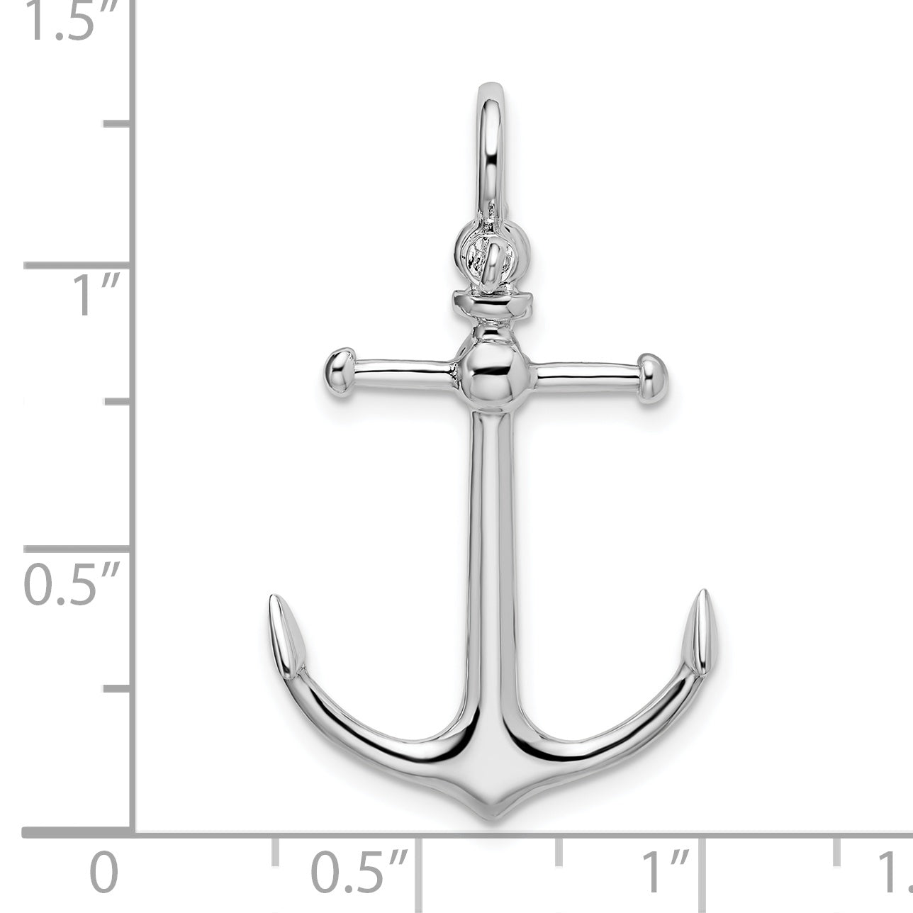 Sterling Silver De-Ani Rhodium-Plated Polished 3D Anchor Pendant