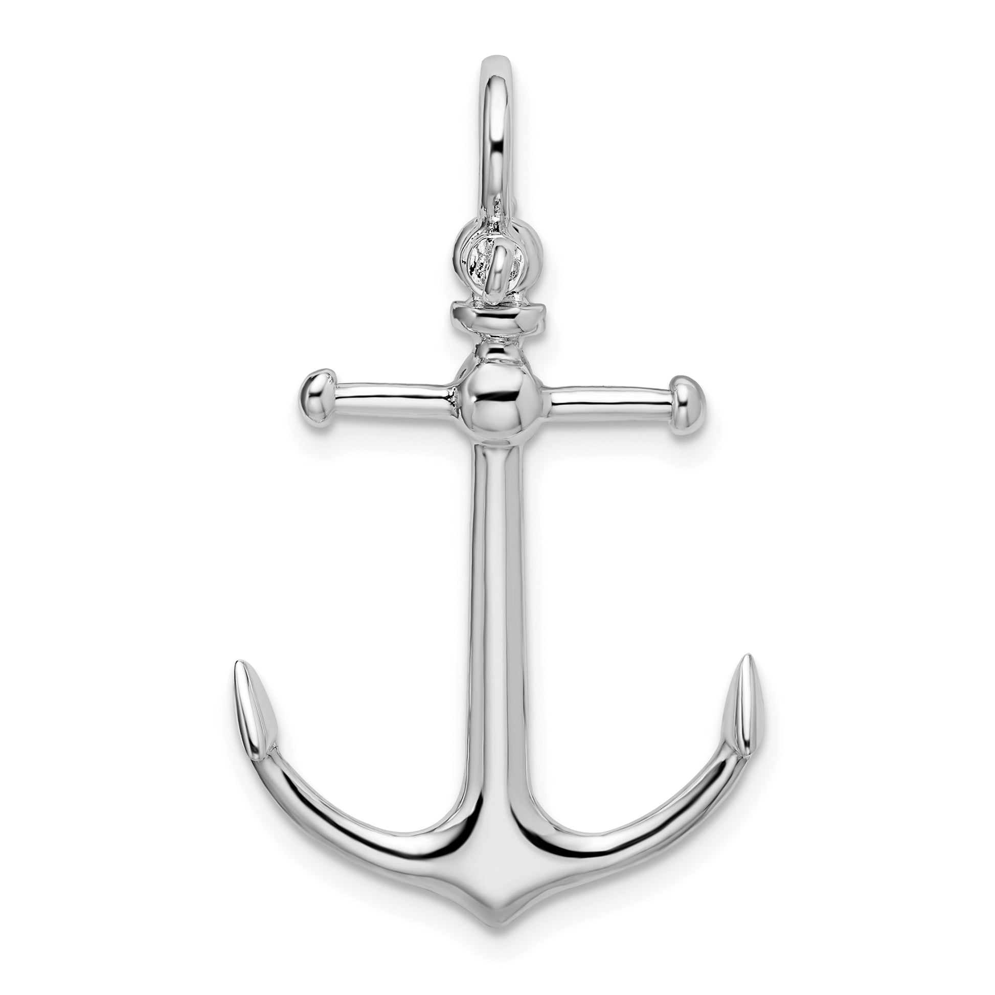 Sterling Silver De-Ani Rhodium-Plated Polished 3D Anchor Pendant
