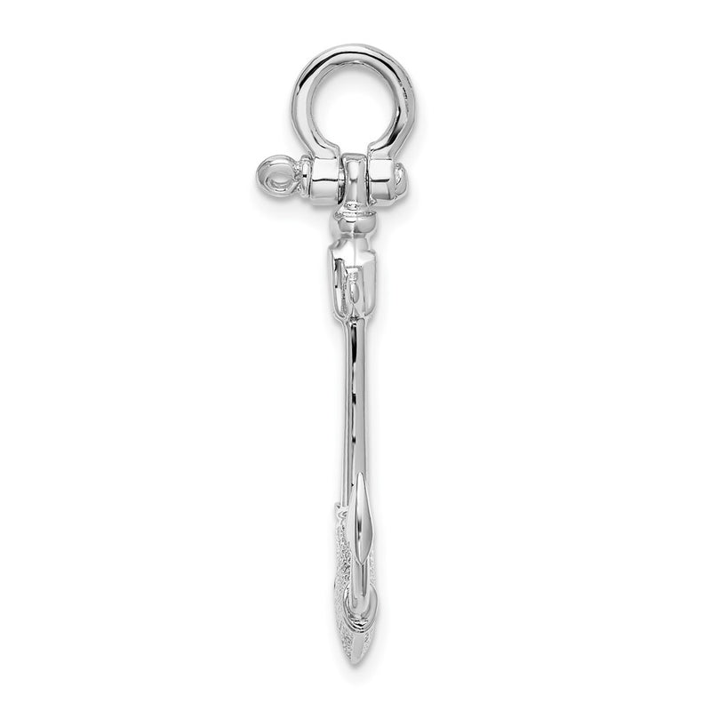 Sterling Silver De-Ani Rhodium-Plated Polished And Textured 3D Anchor Pendant