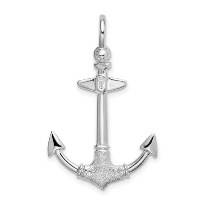Sterling Silver De-Ani Rhodium-Plated Polished And Textured 3D Anchor Pendant