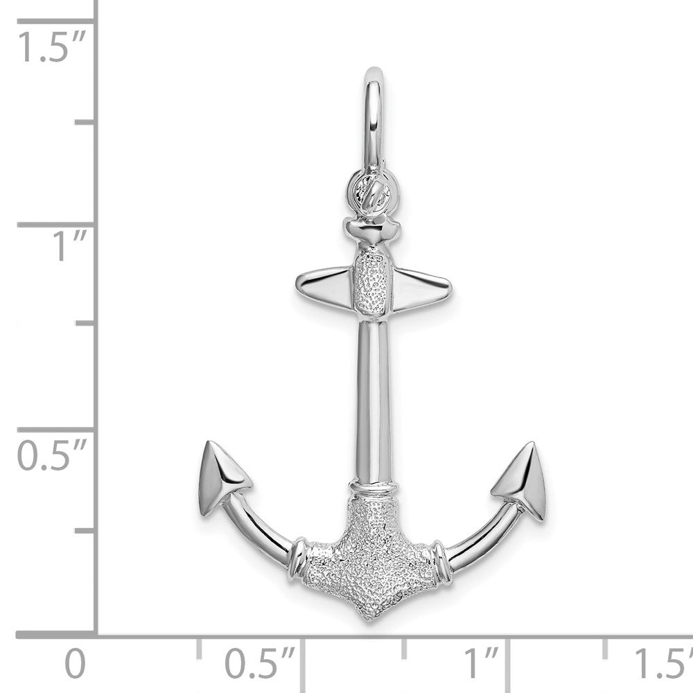 Sterling Silver De-Ani Rhodium-Plated Polished And Textured 3D Anchor Pendant