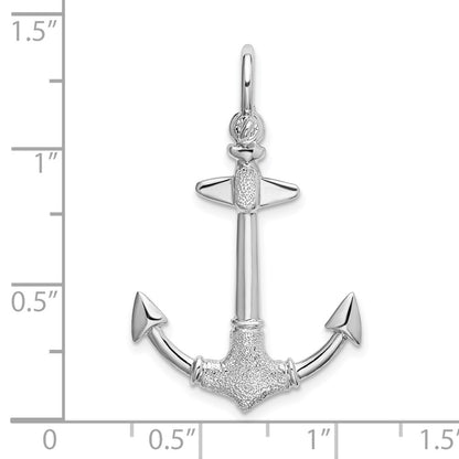 Sterling Silver De-Ani Rhodium-Plated Polished And Textured 3D Anchor Pendant