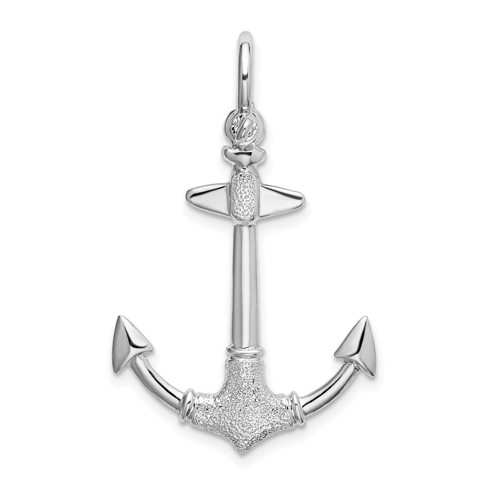Sterling Silver De-Ani Rhodium-Plated Polished And Textured 3D Anchor Pendant