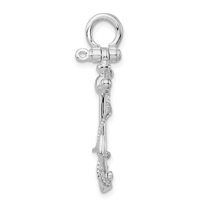 Sterling Silver De-Ani Rhodium-Plated Polished 3D Anchor With Rope Pendant