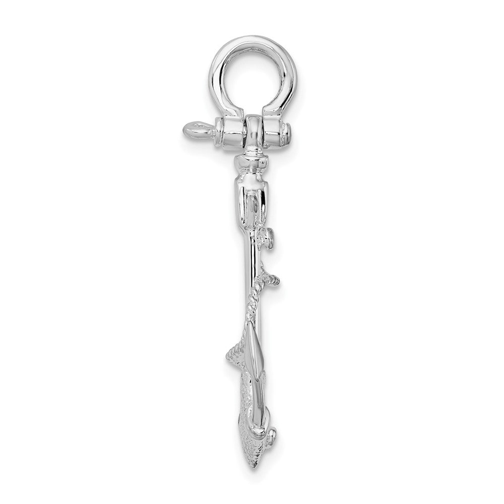 Sterling Silver De-Ani Rhodium-Plated Polished And Textured 3D Anchor With Rope Pendant