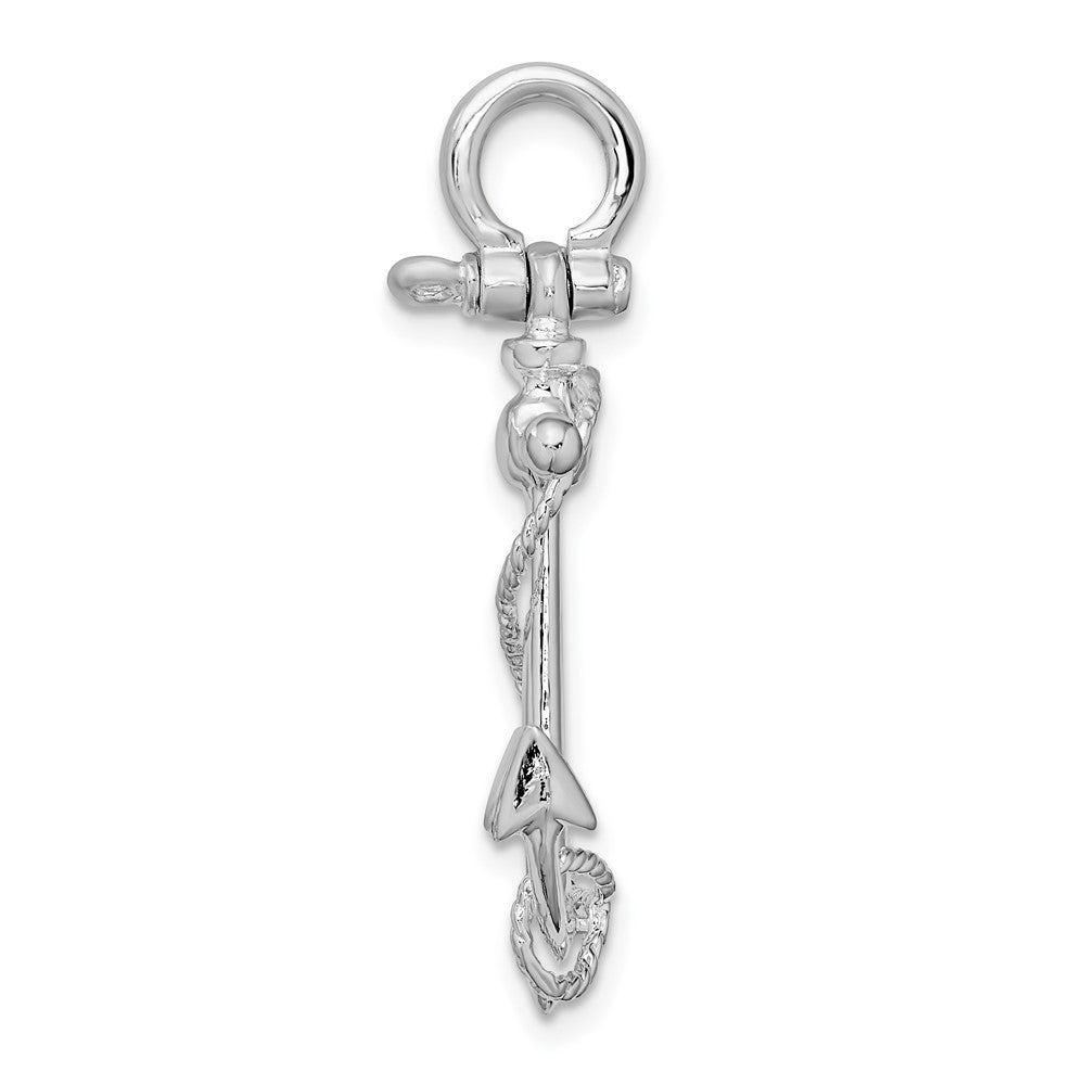 Sterling Silver De-Ani Rhodium-Plated Polished 3D Anchor With Rope Pendant