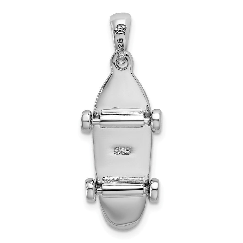 Sterling Silver De-Ani Rhodium-Plated Polished Moveable 3D Skateboard Pendant