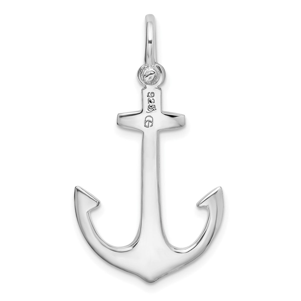 Sterling Silver De-Ani Rhodium-Plated Polished 3D Anchor Pendant