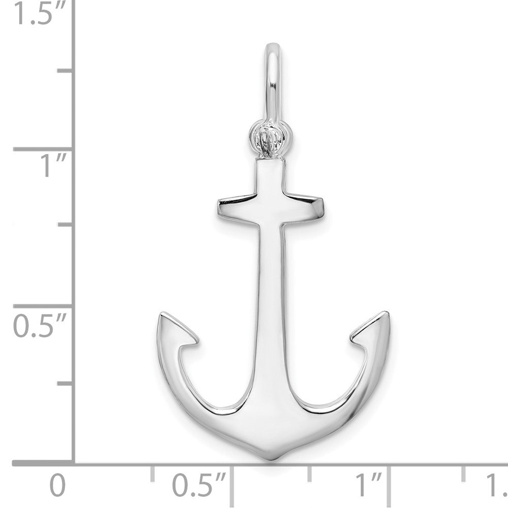 Sterling Silver De-Ani Rhodium-Plated Polished 3D Anchor Pendant