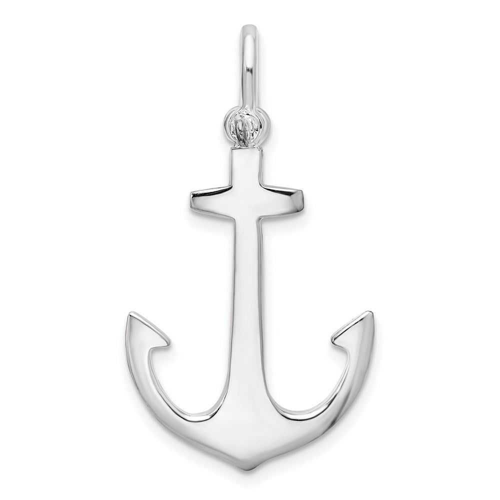 Sterling Silver De-Ani Rhodium-Plated Polished 3D Anchor Pendant