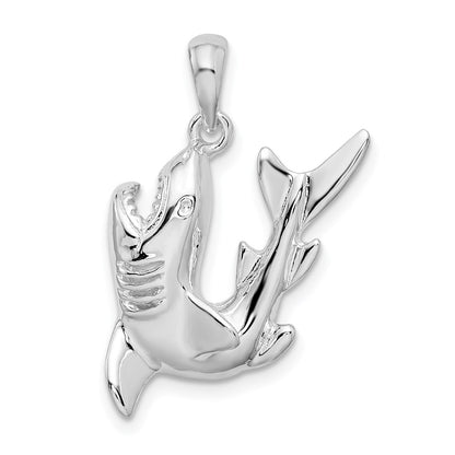 Sterling Silver De-Ani Rhodium-Plated Polished Jumping Shark Pendant