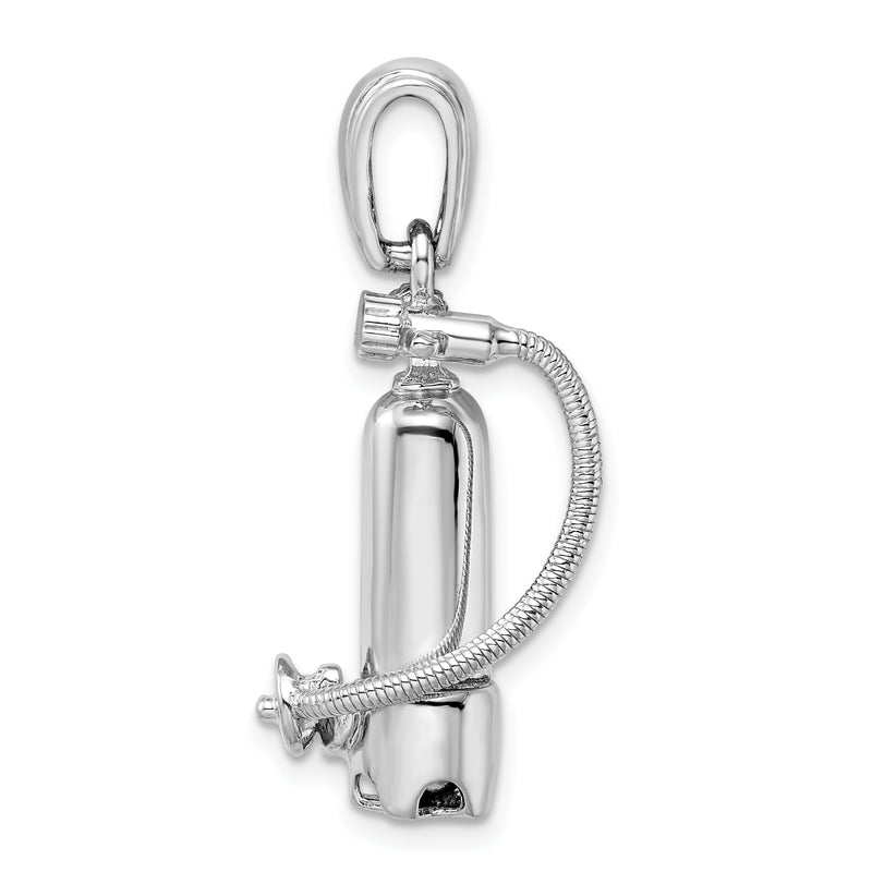 Sterling Silver De-Ani Rhodium-Plated 3D Single Scuba Tank With Hose Pendant