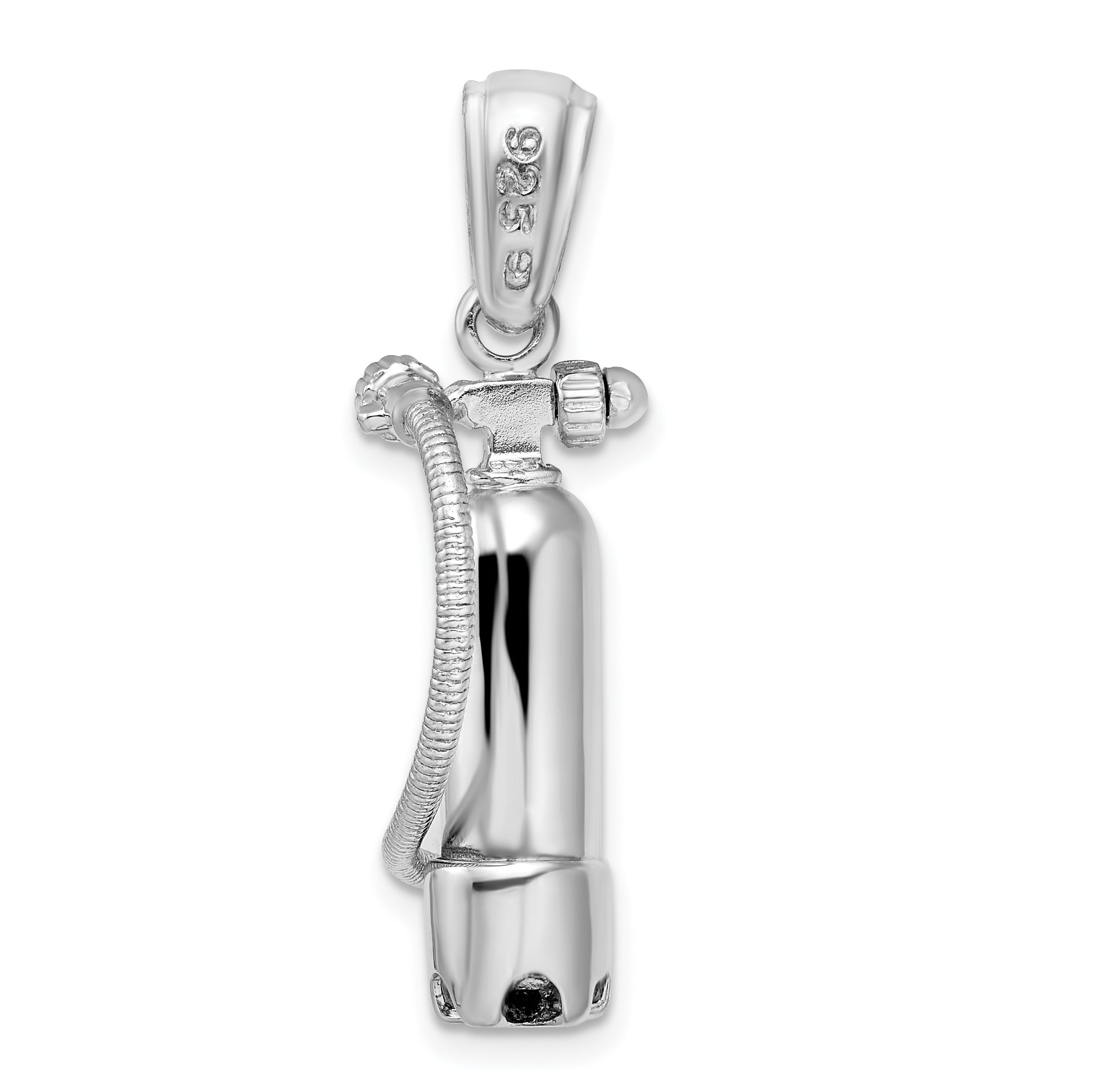 Sterling Silver De-Ani Rhodium-Plated 3D Single Scuba Tank With Hose Pendant