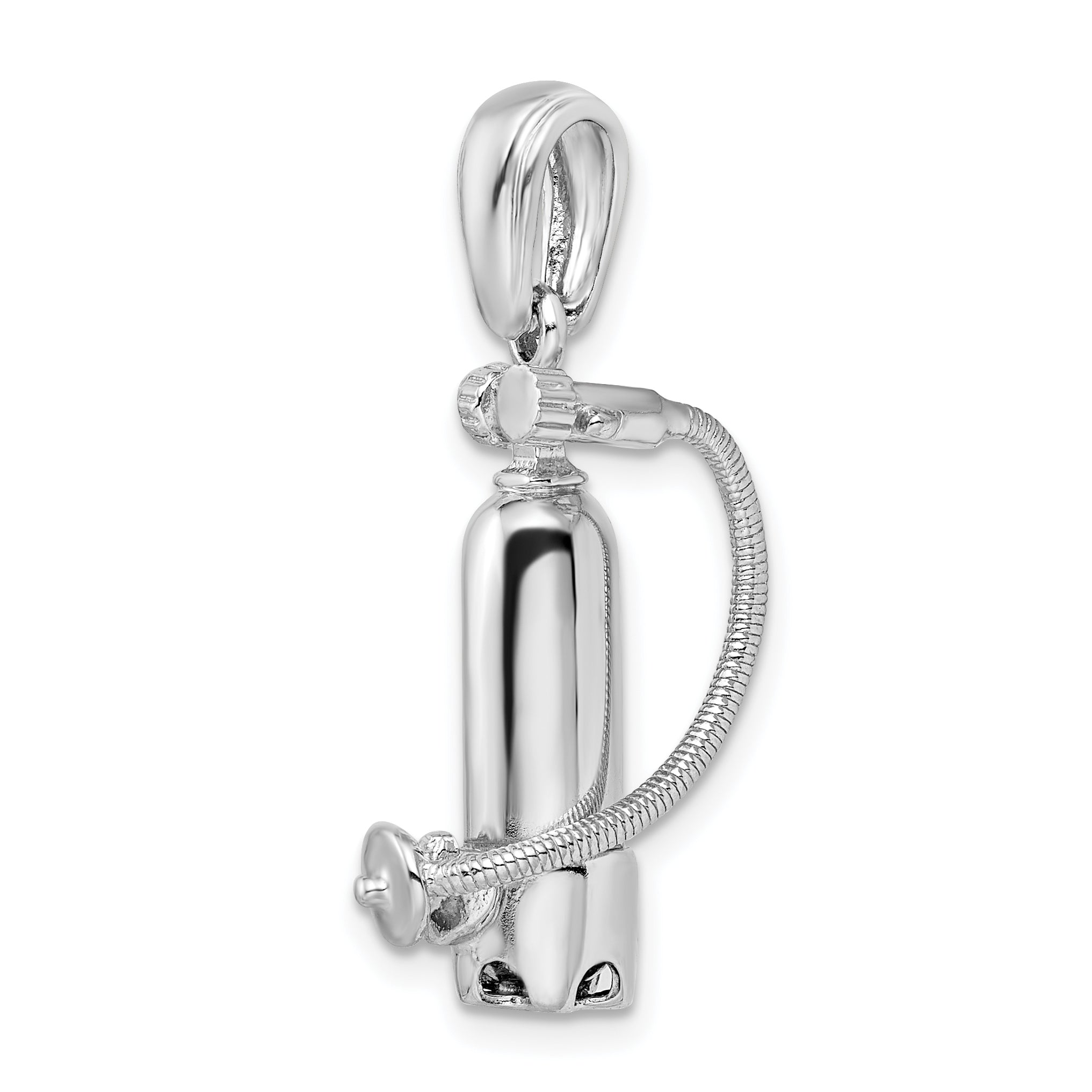 Sterling Silver De-Ani Rhodium-Plated 3D Single Scuba Tank With Hose Pendant