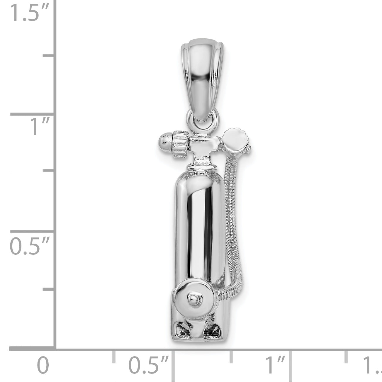Sterling Silver De-Ani Rhodium-Plated 3D Single Scuba Tank With Hose Pendant