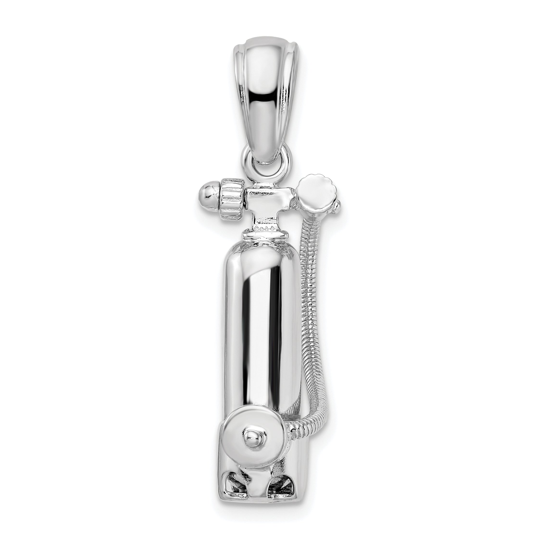 Sterling Silver De-Ani Rhodium-Plated 3D Single Scuba Tank With Hose Pendant