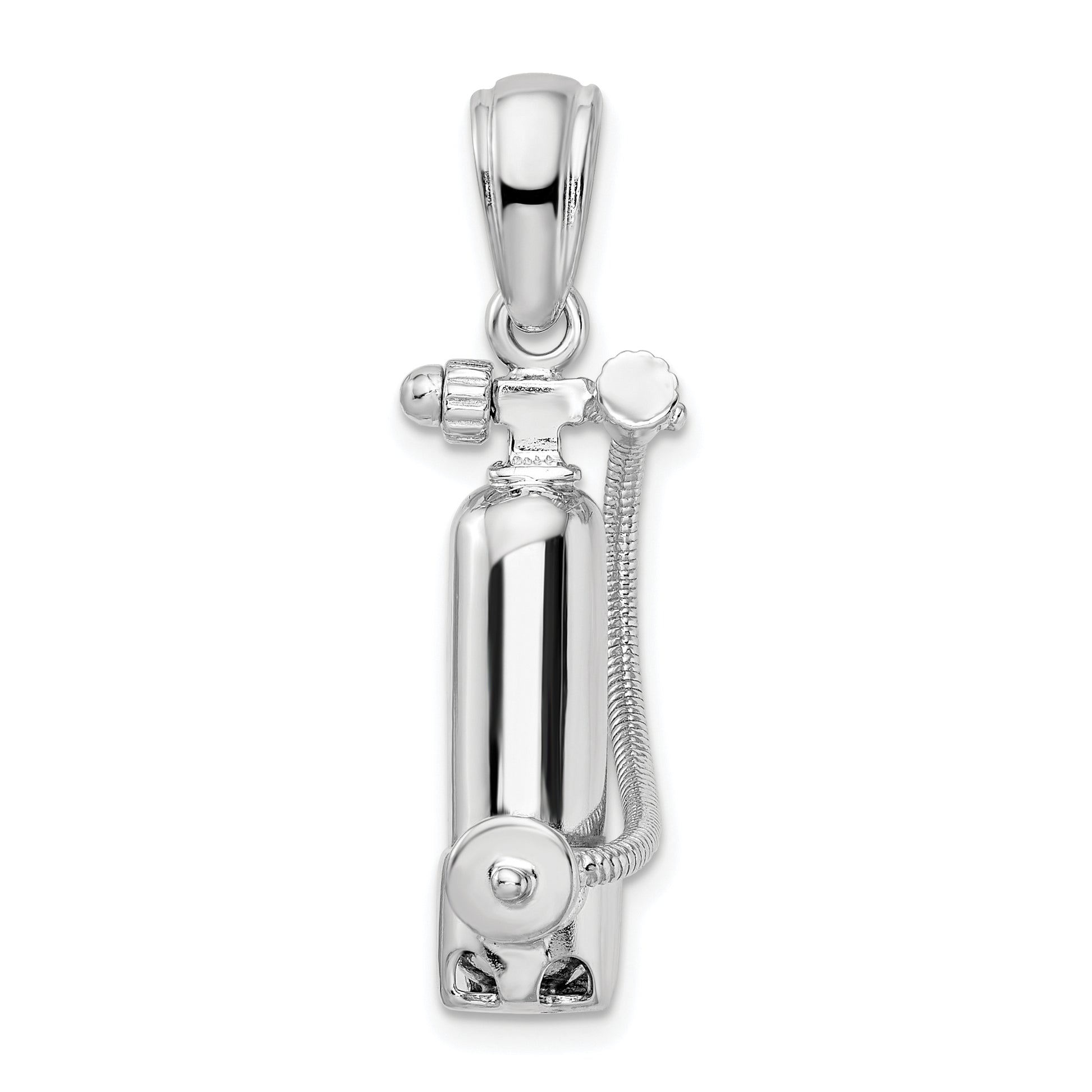 Sterling Silver De-Ani Rhodium-Plated 3D Single Scuba Tank With Hose Pendant