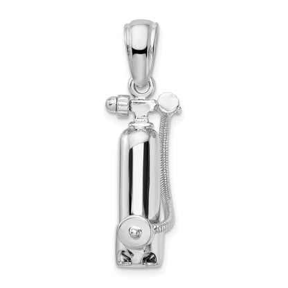 Sterling Silver De-Ani Rhodium-Plated 3D Single Scuba Tank With Hose Pendant