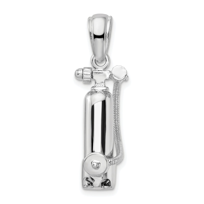 Sterling Silver De-Ani Rhodium-Plated 3D Single Scuba Tank With Hose Pendant