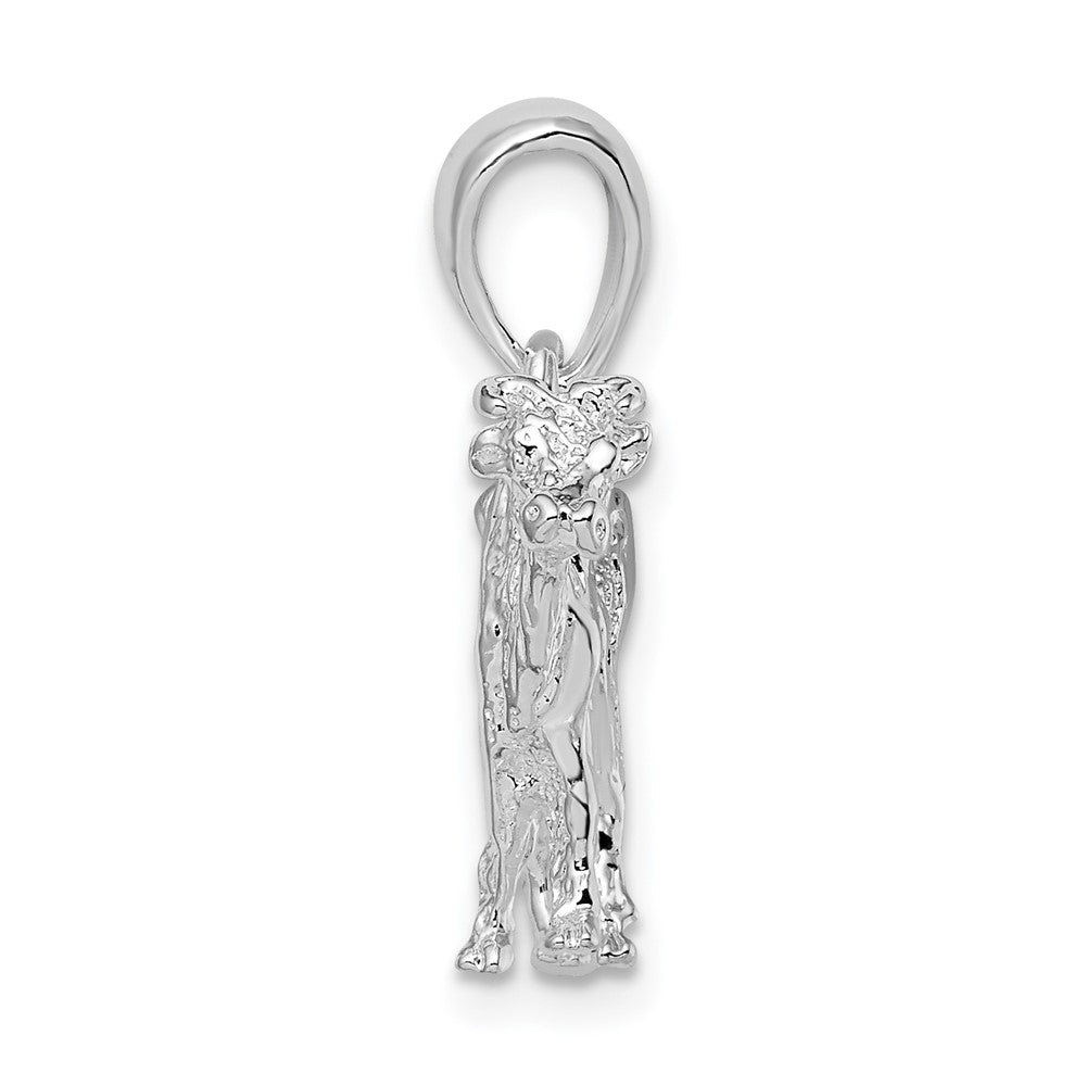 Sterling Silver De-Ani Rhodium-Plated Polished 3D Cow Pendant