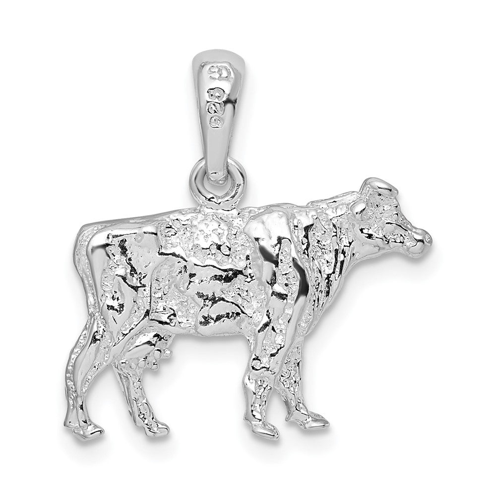 Sterling Silver De-Ani Rhodium-Plated Polished 3D Cow Pendant