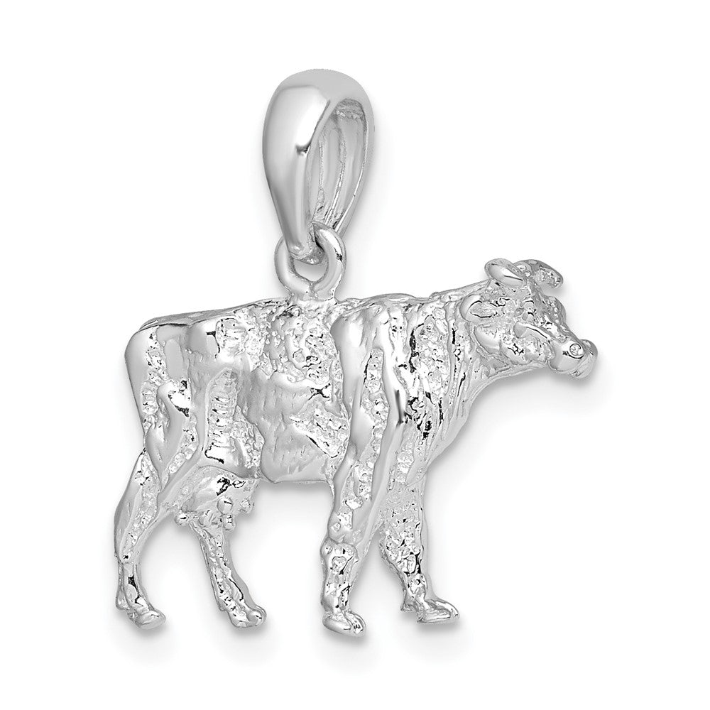 Sterling Silver De-Ani Rhodium-Plated Polished 3D Cow Pendant