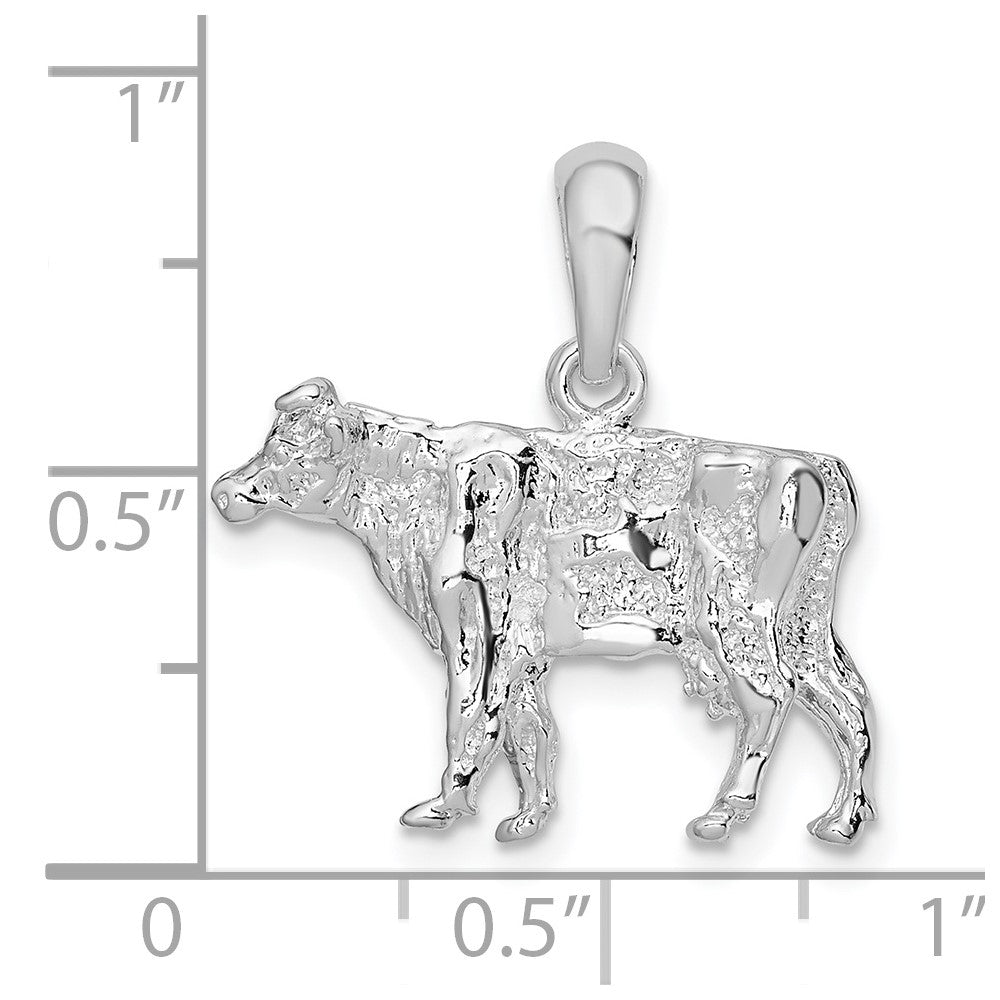 Sterling Silver De-Ani Rhodium-Plated Polished 3D Cow Pendant