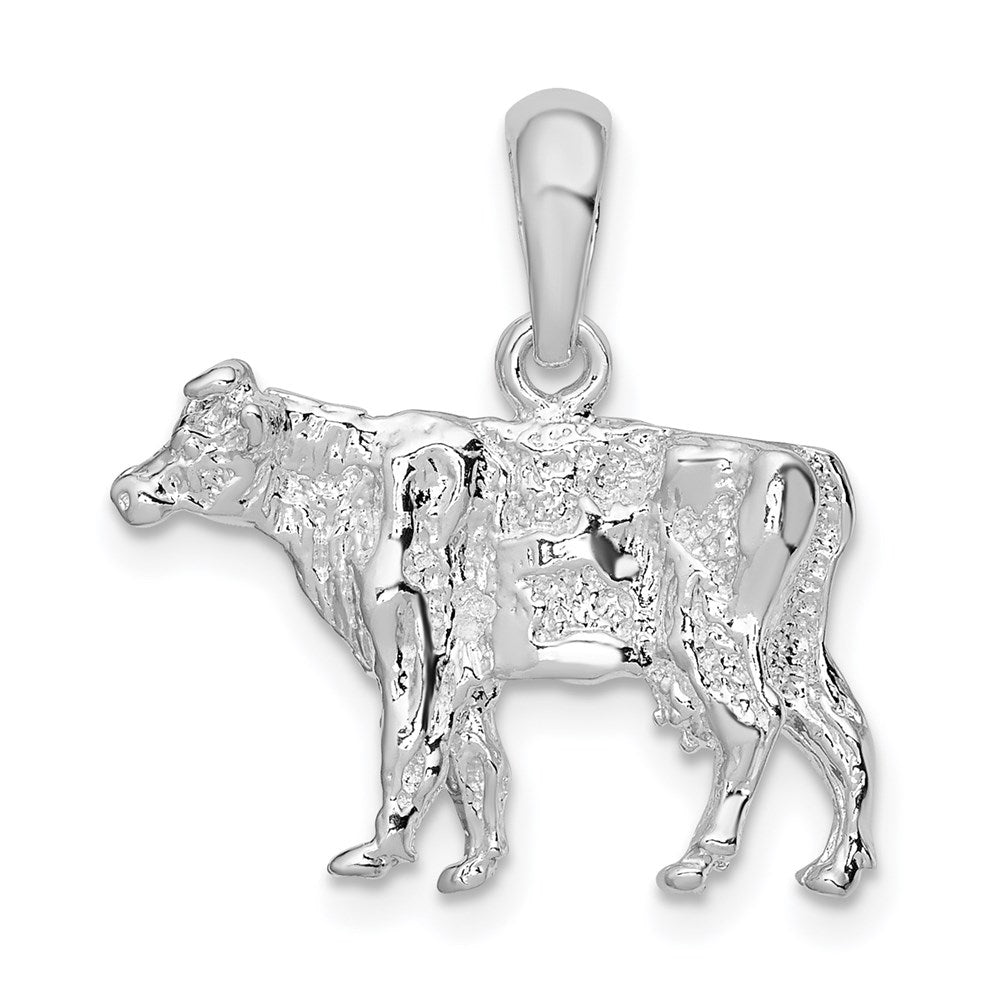 Sterling Silver De-Ani Rhodium-Plated Polished 3D Cow Pendant