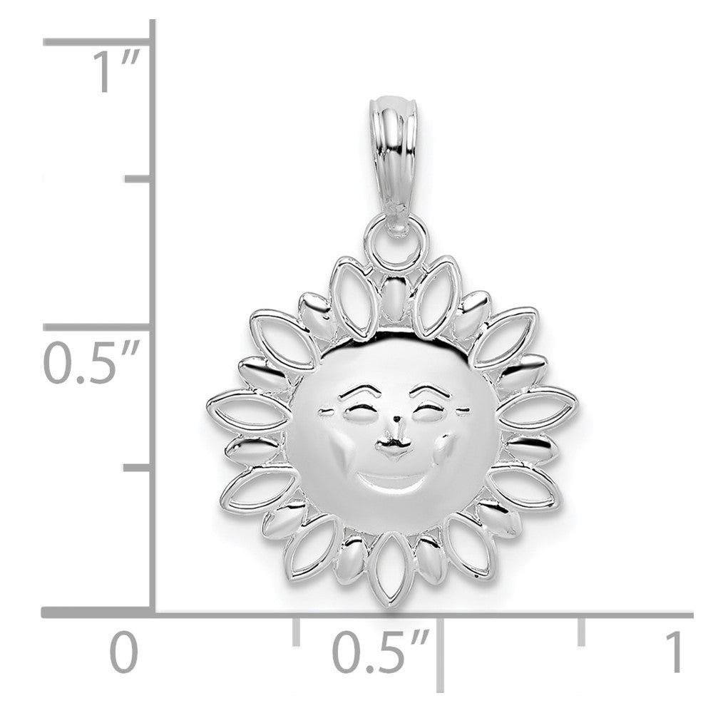 Sterling Silver De-Ani Rhodium-Plated Polished Smiling Sun Pendant