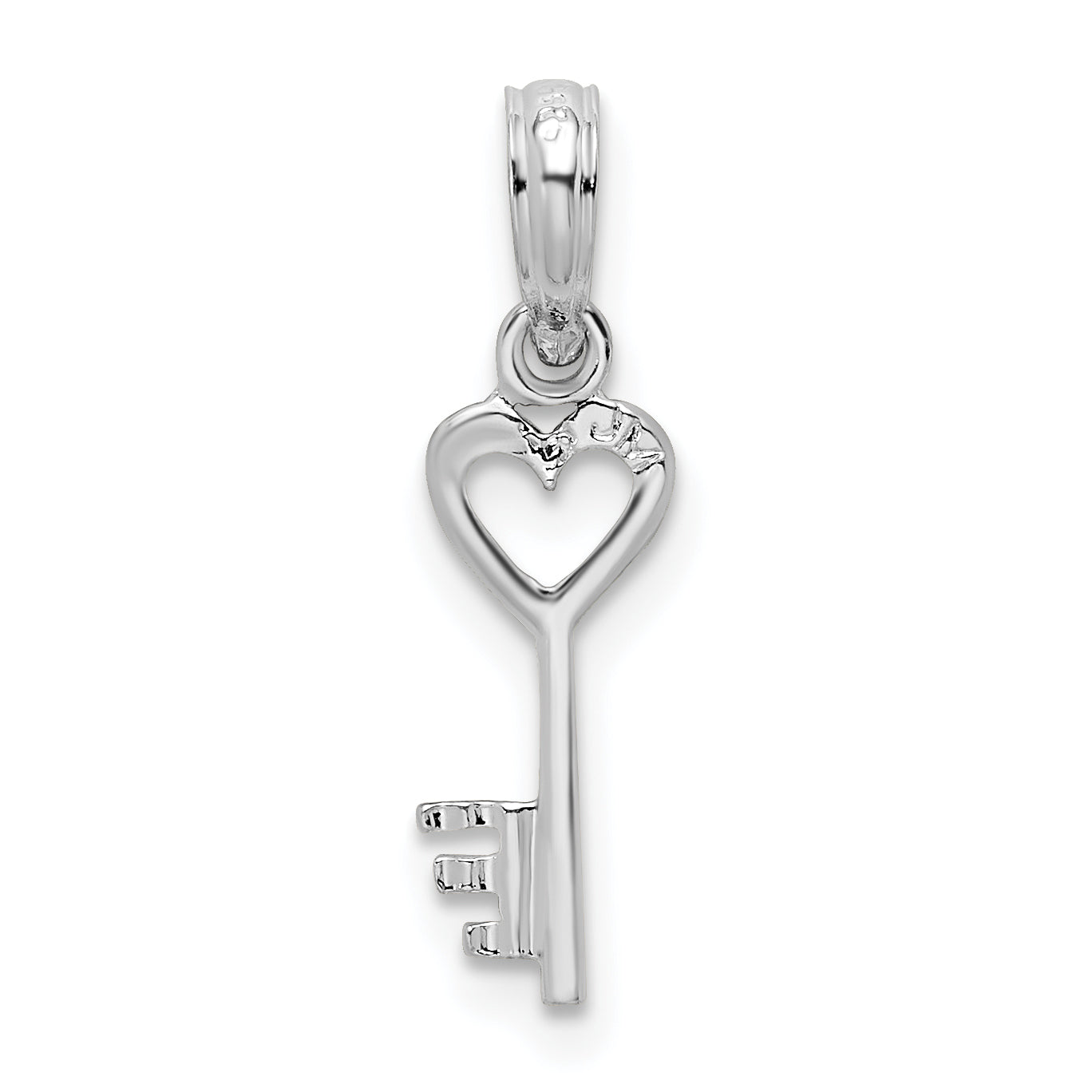 Sterling Silver De-Ani Rhodium-Plated Polished Key With Heart Top Pendant