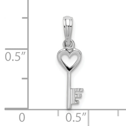 Sterling Silver De-Ani Rhodium-Plated Polished Key With Heart Top Pendant