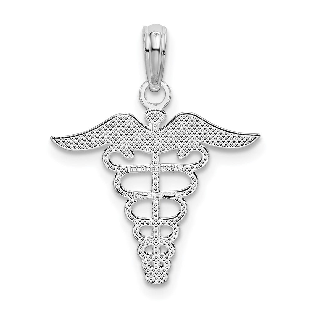 Sterling Silver De-Ani Rhodium-Plated Polished Cut-Out Caduceus Pendant