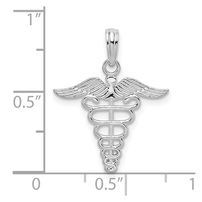 Sterling Silver De-Ani Rhodium-Plated Polished Cut-Out Caduceus Pendant
