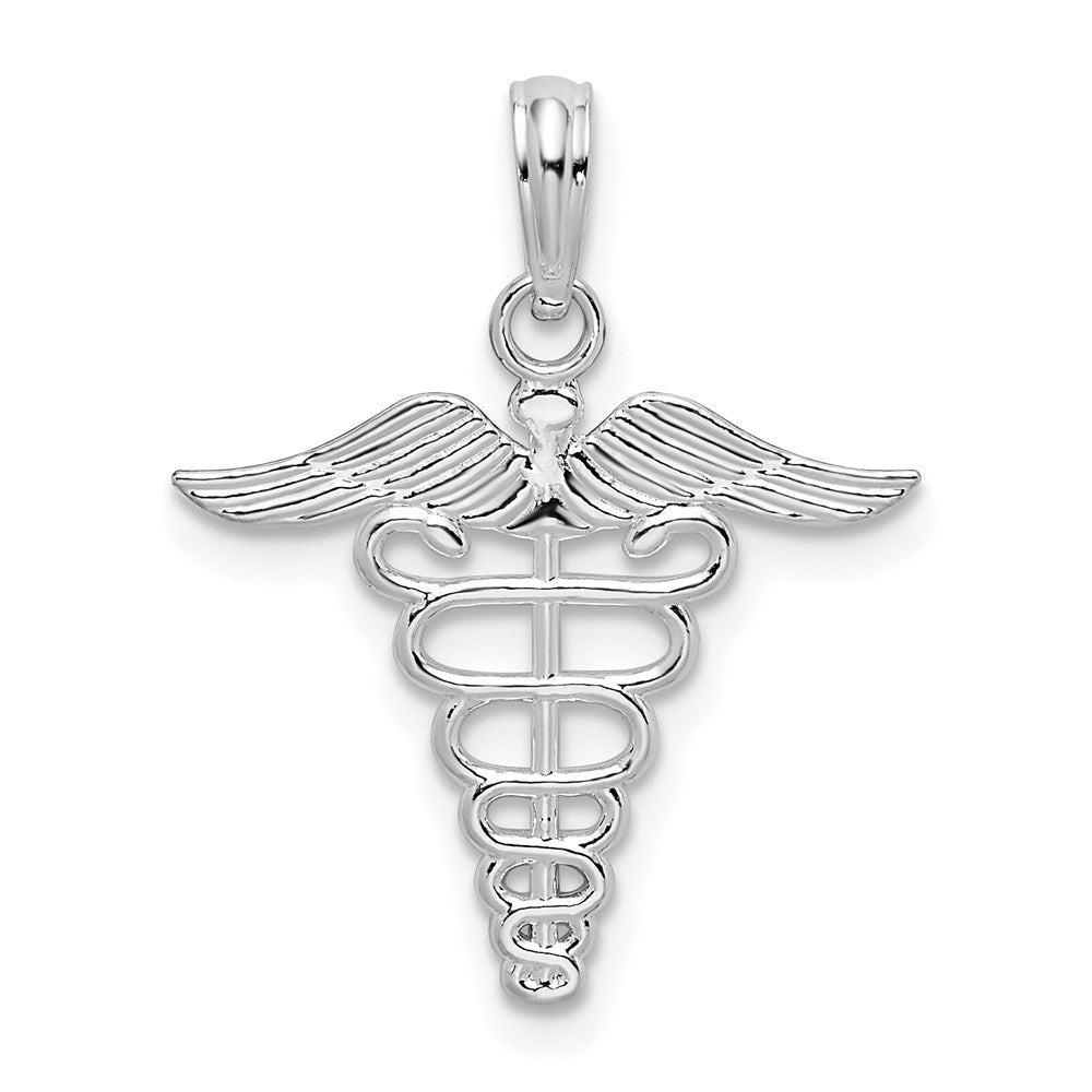 Sterling Silver De-Ani Rhodium-Plated Polished Cut-Out Caduceus Pendant