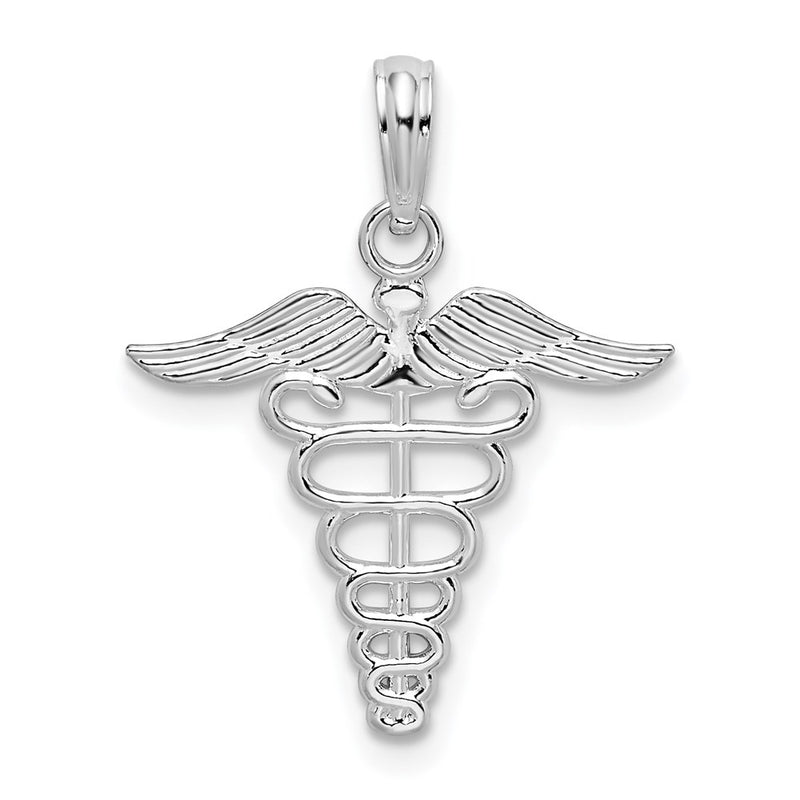 Sterling Silver De-Ani Rhodium-Plated Polished Cut-Out Caduceus Pendant