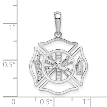 Sterling Silver De-Ani Rhodium-Plated Polished Cut-Out Fireman Shield Pendant