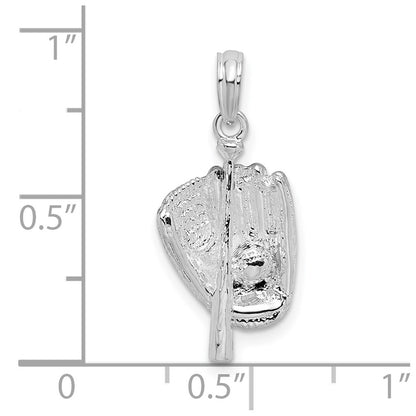 Sterling Silver De-Ani Rhodium-Plated Polished 3D Baseball / Bat Glove Pendant